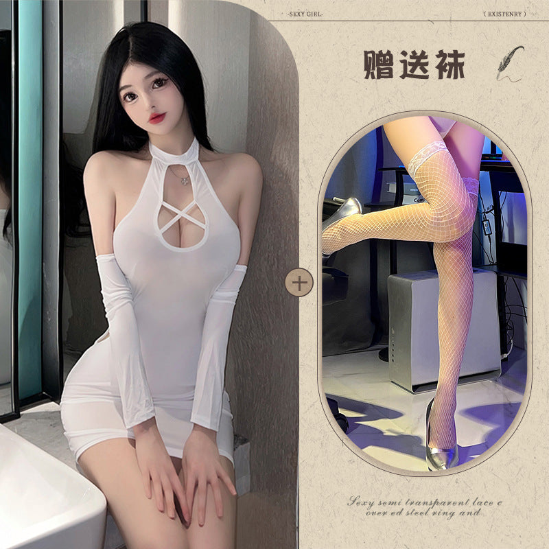 Cross-neck Qipao Set