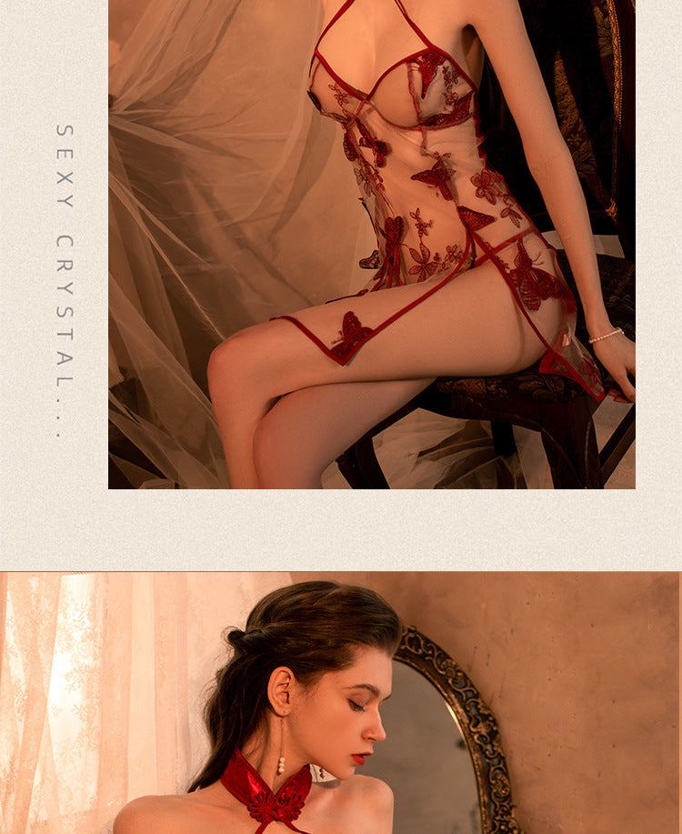 Butterfly Embroidered Qipao Lingerie Set