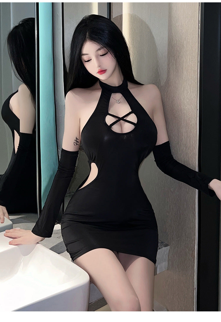 Cross-neck Qipao Set
