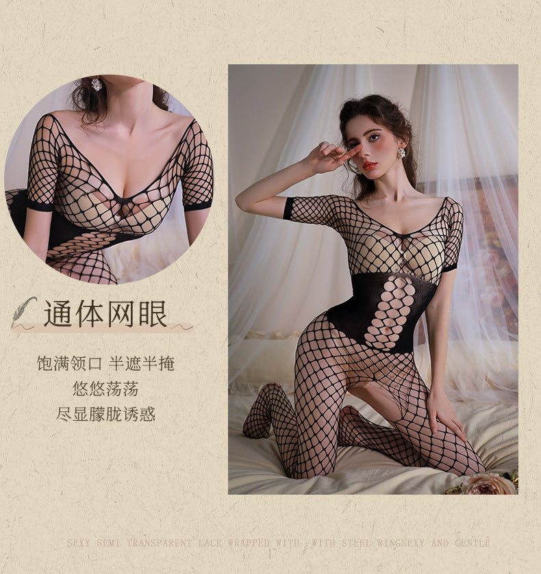 Tearable Open-Crotch Mesh Bodystocking