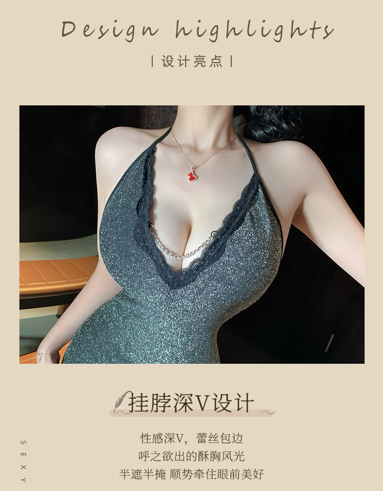 Backless Skinny Slip Dress na may Chain