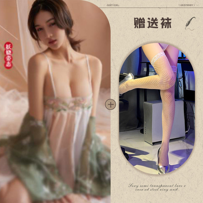 Black Slit Silk Nightdress