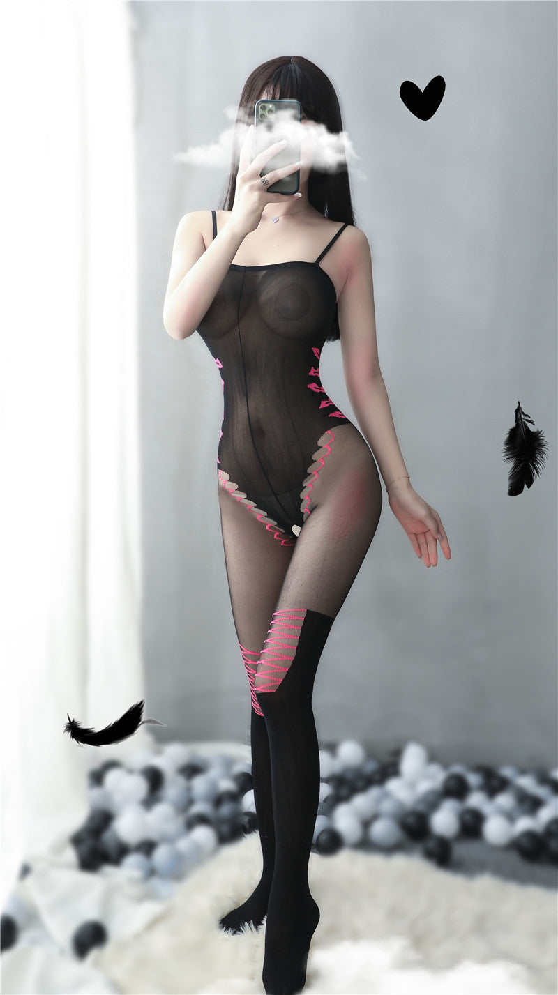 Strappy Bodystocking with Floral Lace