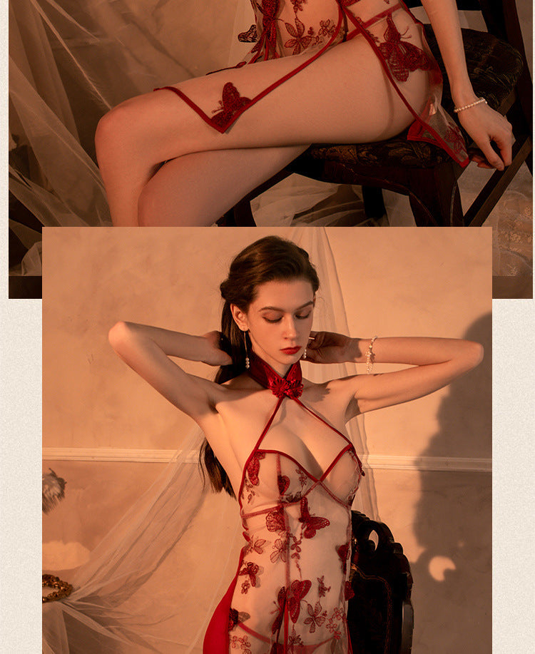 Butterfly Embroidered Qipao Lingerie Set