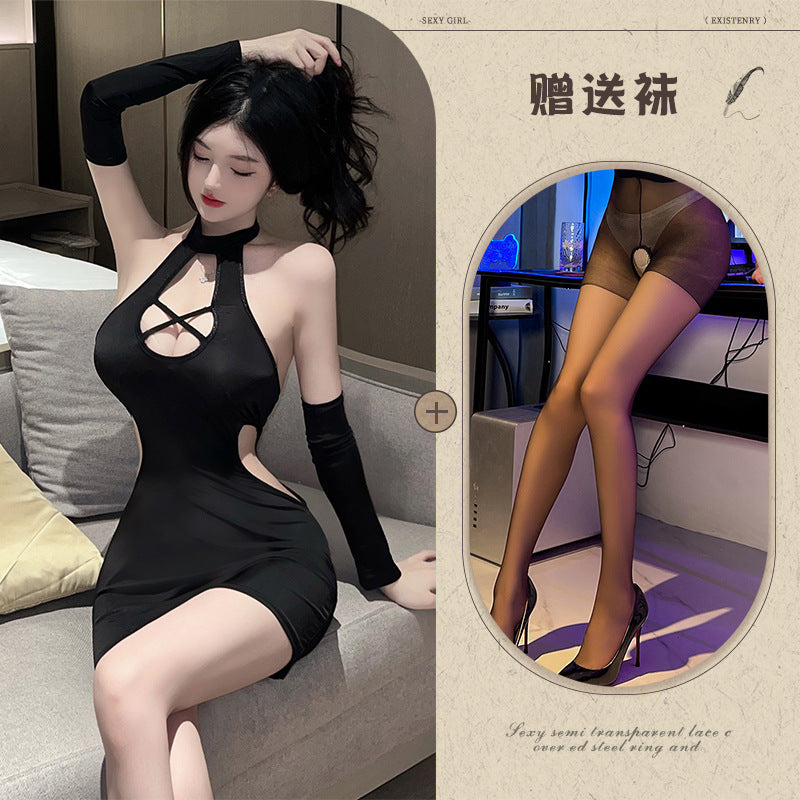 Cross-neck Qipao Set