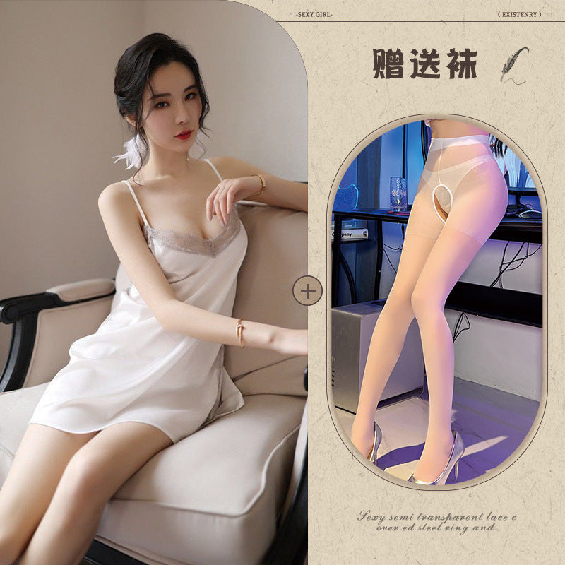 Slit Thigh Sheer Nightdress Set