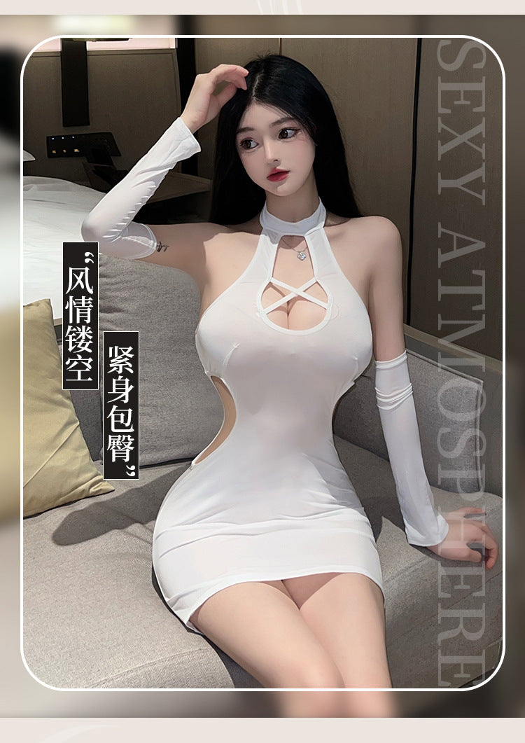 Cross-neck Qipao Set