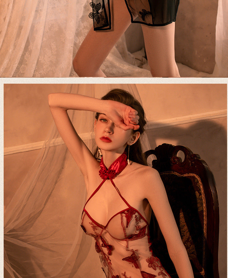 Butterfly Embroidered Qipao Lingerie Set