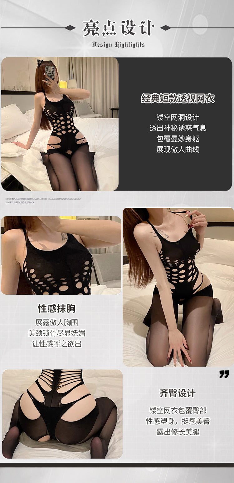 Open-Crotch Mesh Bodysuit Set