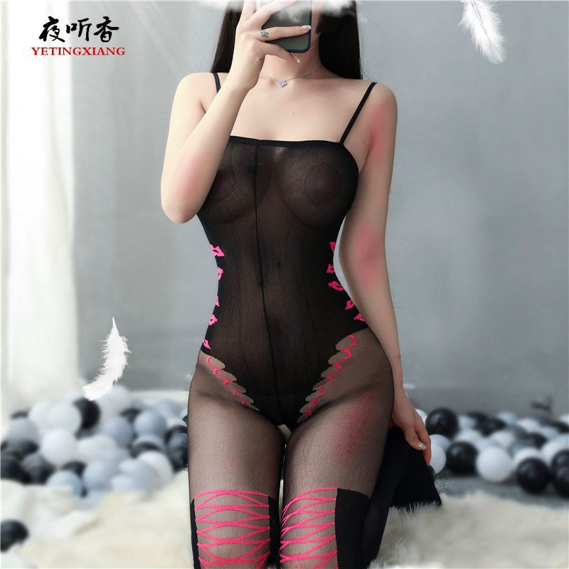 Strappy Bodystocking with Floral Lace