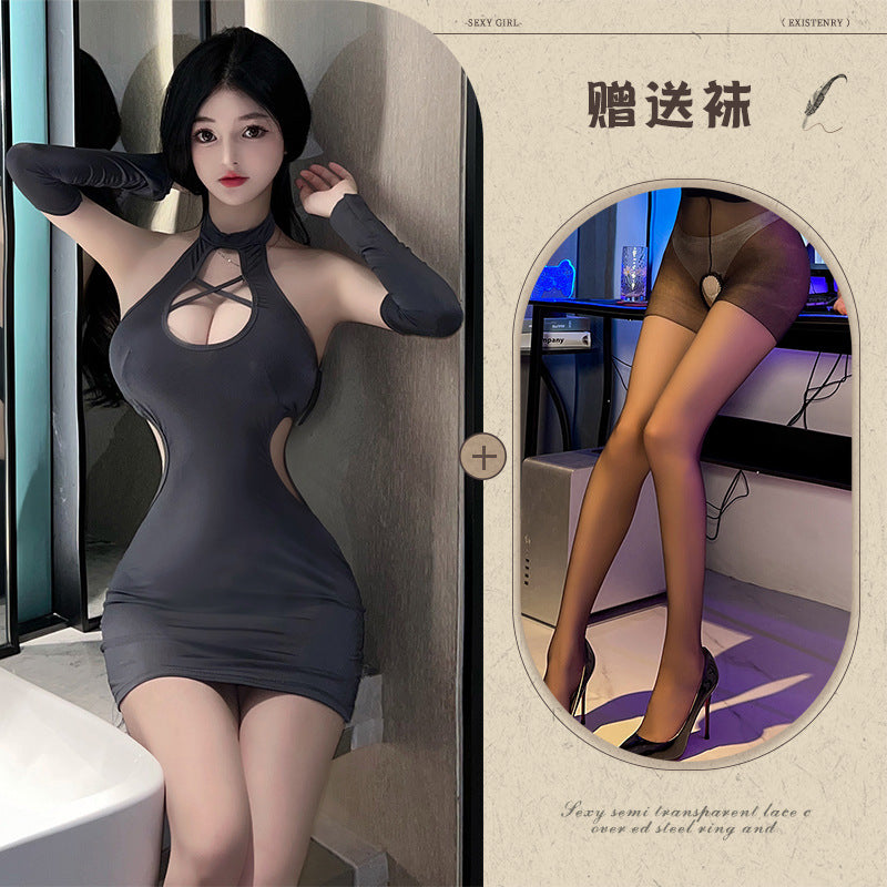 Cross-neck Qipao Set