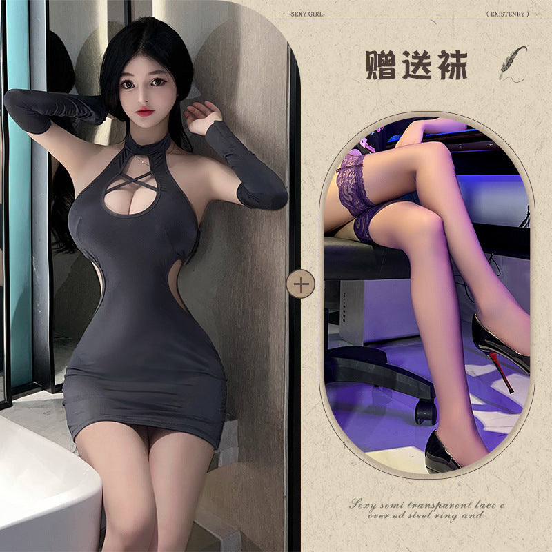 Cross-neck Qipao Set