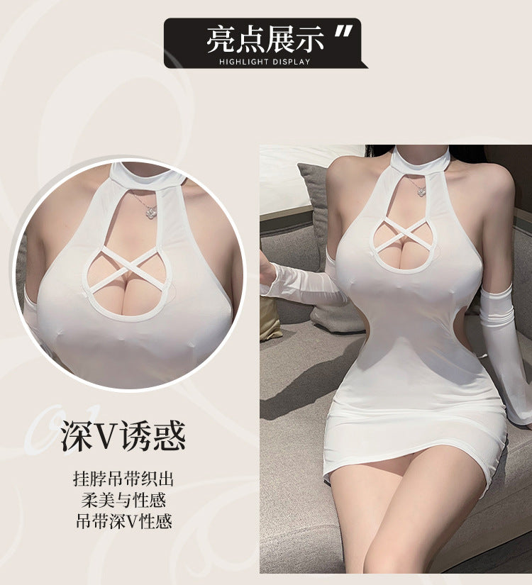 Cross-neck Qipao Set