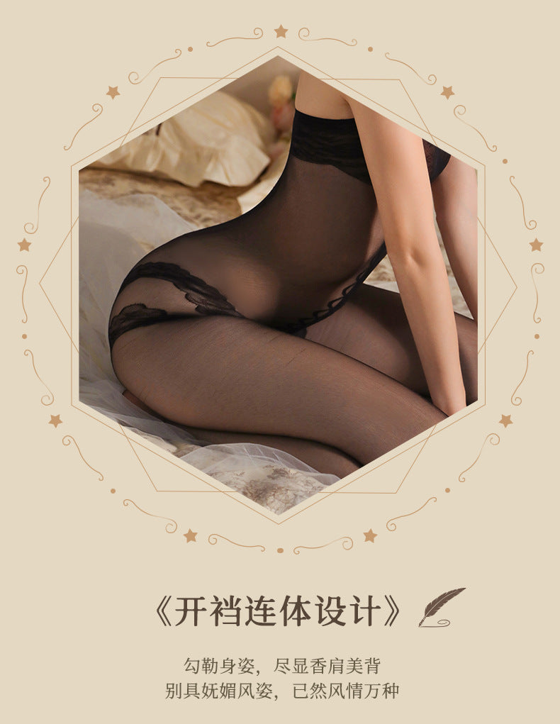 Transparent Lace Trim Mesh Bodystocking