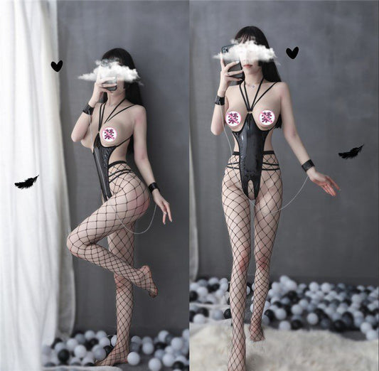 Strappy PVC Bodysuit with Open Back