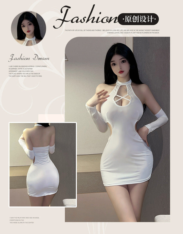 Cross-neck Qipao Set