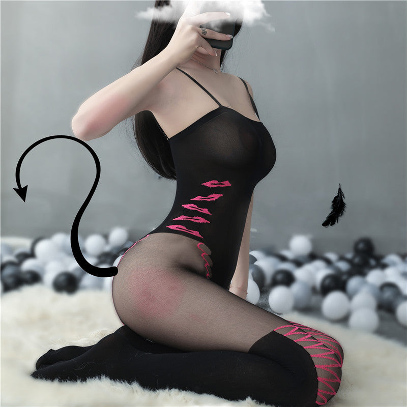 Strappy Bodystocking with Floral Lace