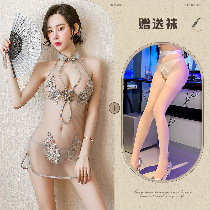 Sexy Lace Mesh Classical Embroidered Cheongsam