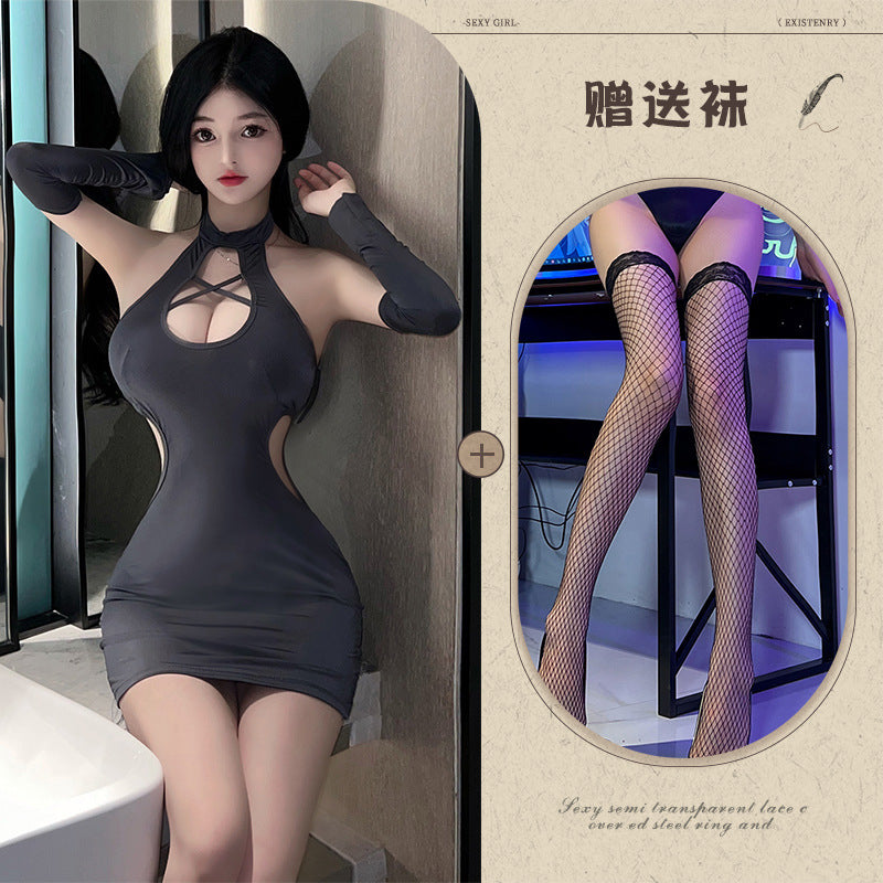 Cross-neck Qipao Set