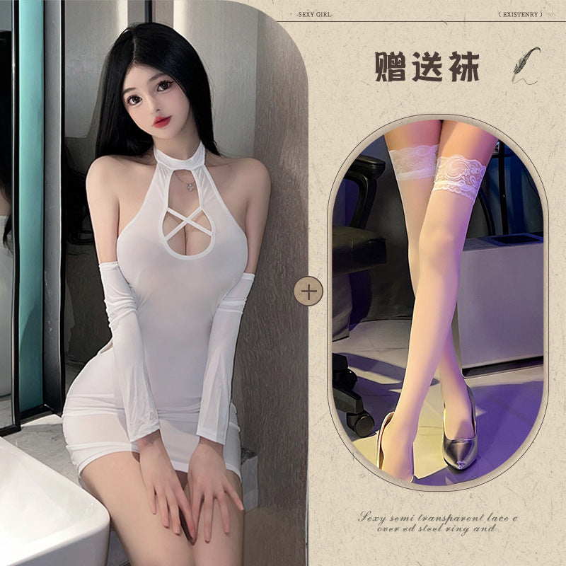 Cross-neck Qipao Set