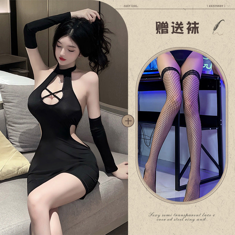 Cross-neck Qipao Set