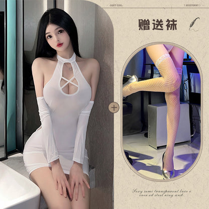 Cross-neck Qipao Set
