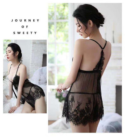 Sheer Lace Slit Nightdress