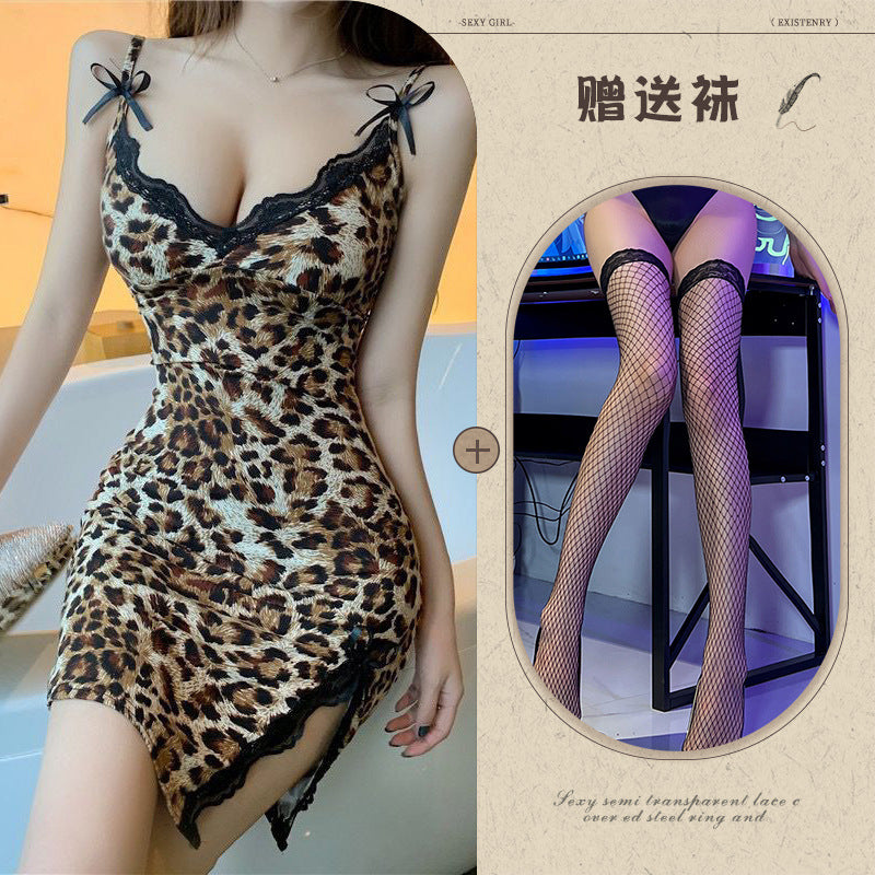 Leopard Print Nightdress Passionate Lace Flirting Set