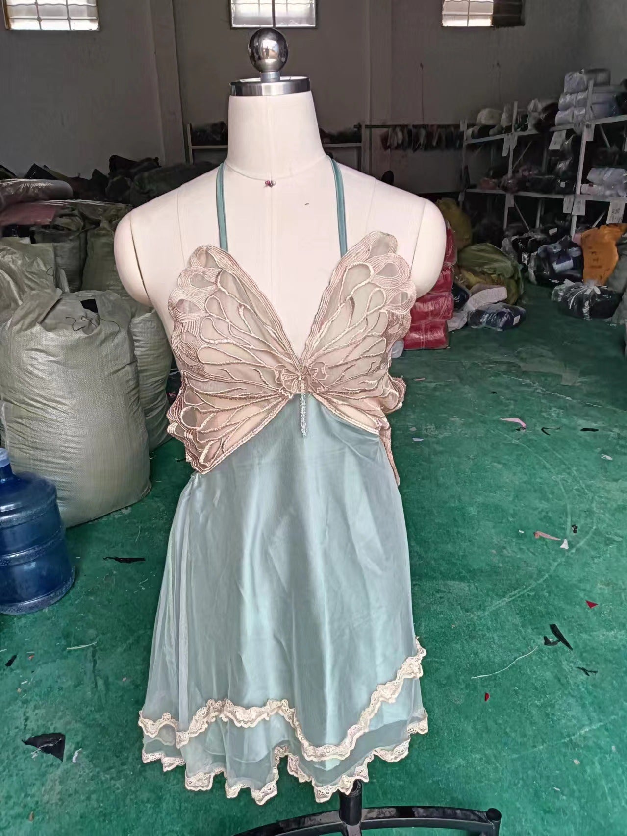 Sheer Satin Nightgown with Lace Cover