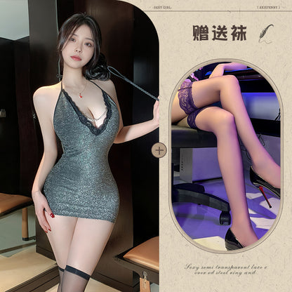 Backless Skinny Slip Dress na may Chain 