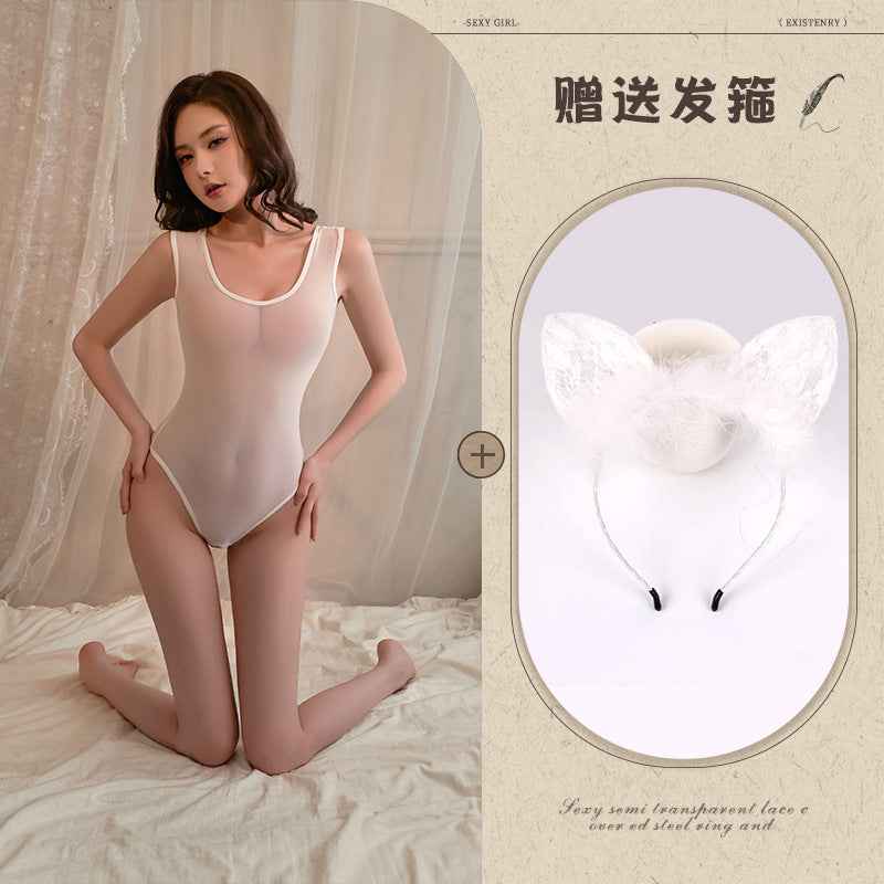 Sheer Open Crotch Swimsuit