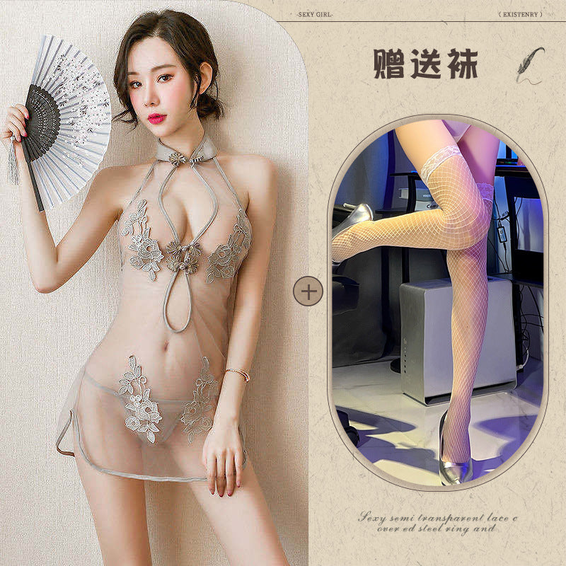 Sexy Lace Mesh Classical Embroidered Cheongsam