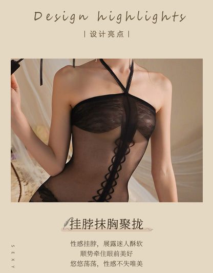 Transparent Lace Trim Mesh Bodystocking