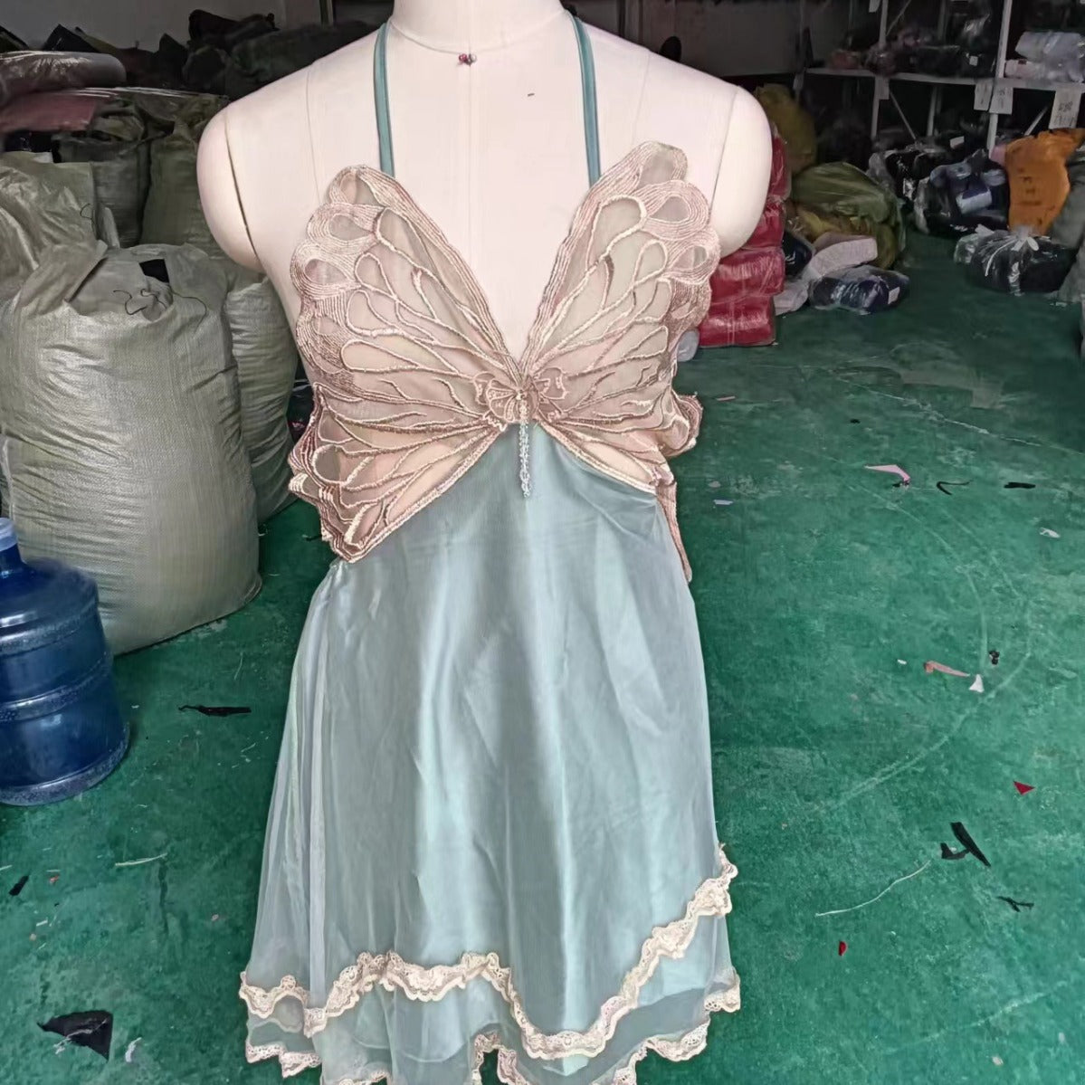 Sheer Satin Nightgown with Lace Cover