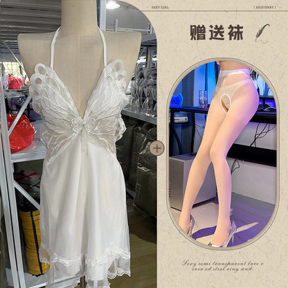 Sheer Satin Nightgown with Lace Cover