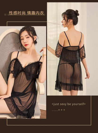 Sheer Chiffon Robe with Lace Trim