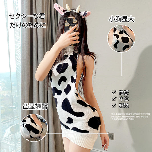 Cow Print Sweater Dress 
