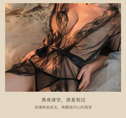 Sheer Robe with Lace