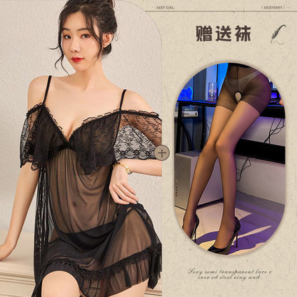 Sheer Chiffon Robe with Lace Trim