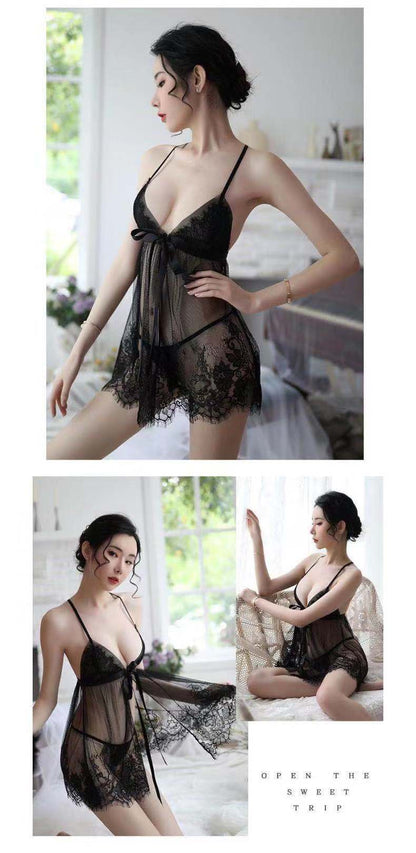 Sheer Lace Slit Nightdress