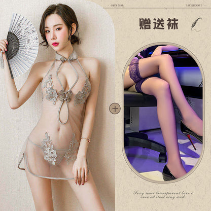 Sexy Lace Mesh Classical Embroidered Cheongsam