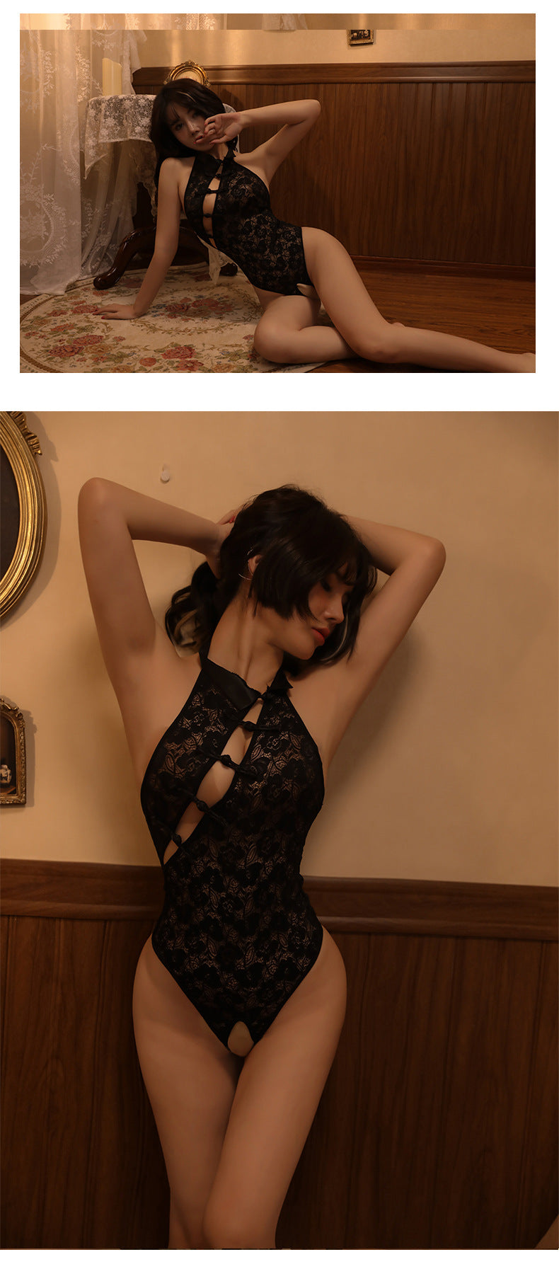 Open-Crotch Cheongsam Bodysuit
