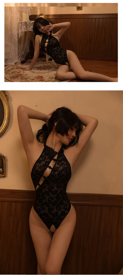 Open-Crotch Cheongsam Bodysuit