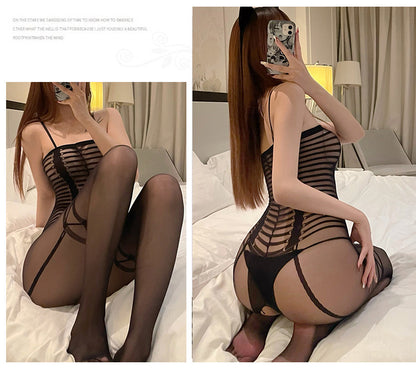 European Floral Mesh Bodystocking