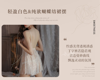 Sexy Slip Nightdress Pearl Open Crotch Underwear