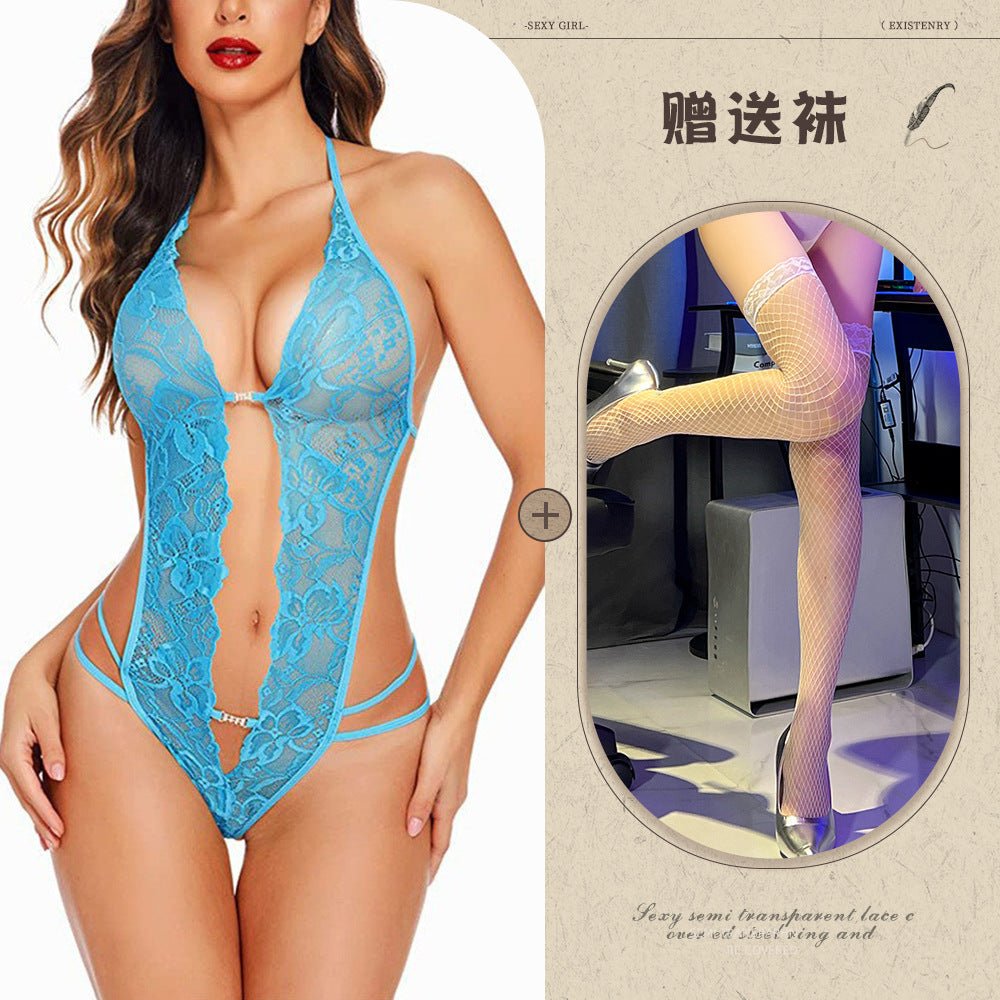 Sheer Backless Lace Teddy