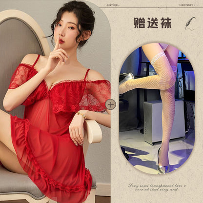 Sheer Chiffon Robe with Lace Trim