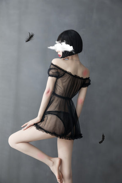 Sheer Off-shoulder Gown