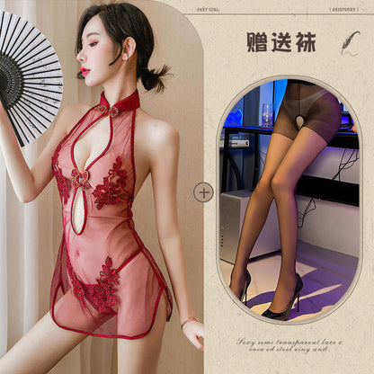 Sexy Lace Mesh Classical Embroidered Cheongsam