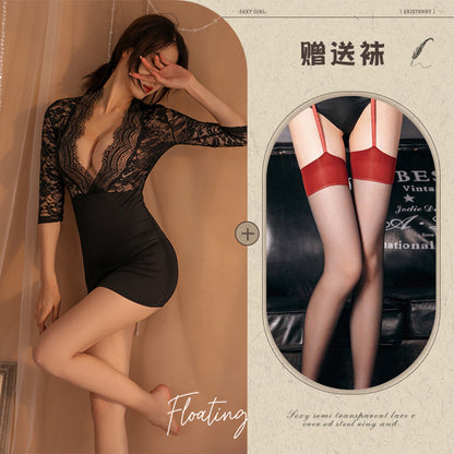 Sexy Lace Suit Hip SkirtSee-through Nightclub Passion Pajamas